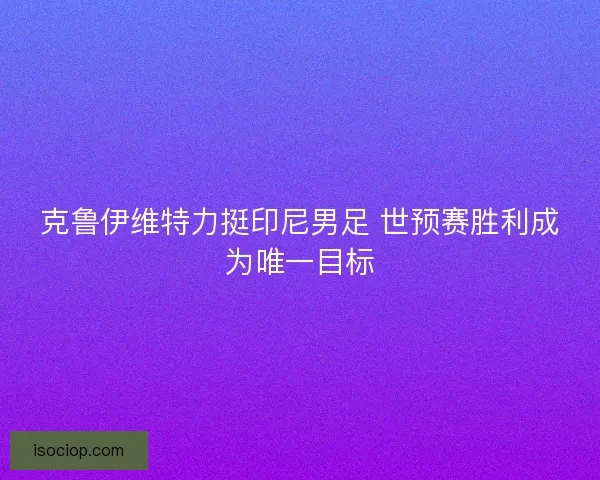 克鲁伊维特力挺印尼男足 世预赛胜利成为唯一目标